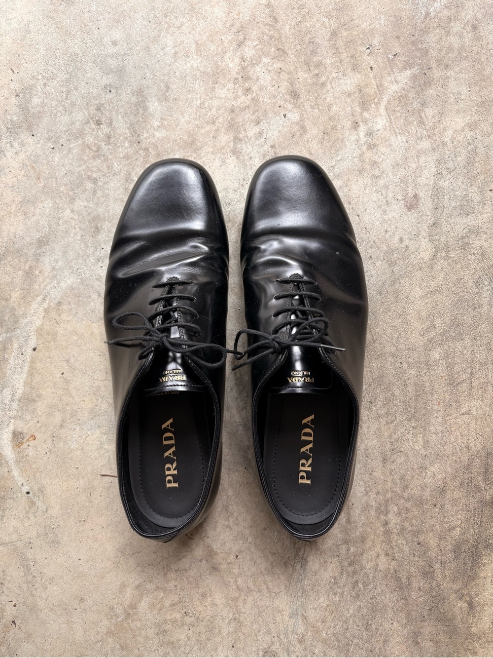 Prada Black Leather Lace-Up Oxfords